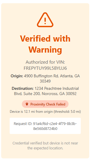Verified with proximity warning