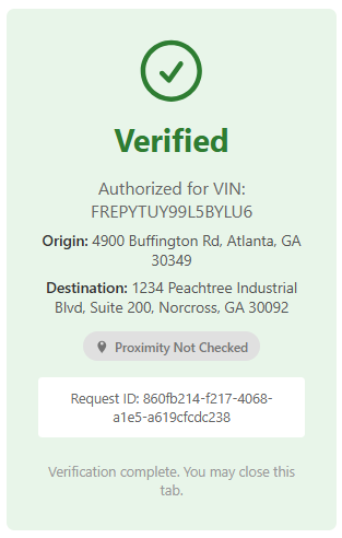 Verified without proximity check